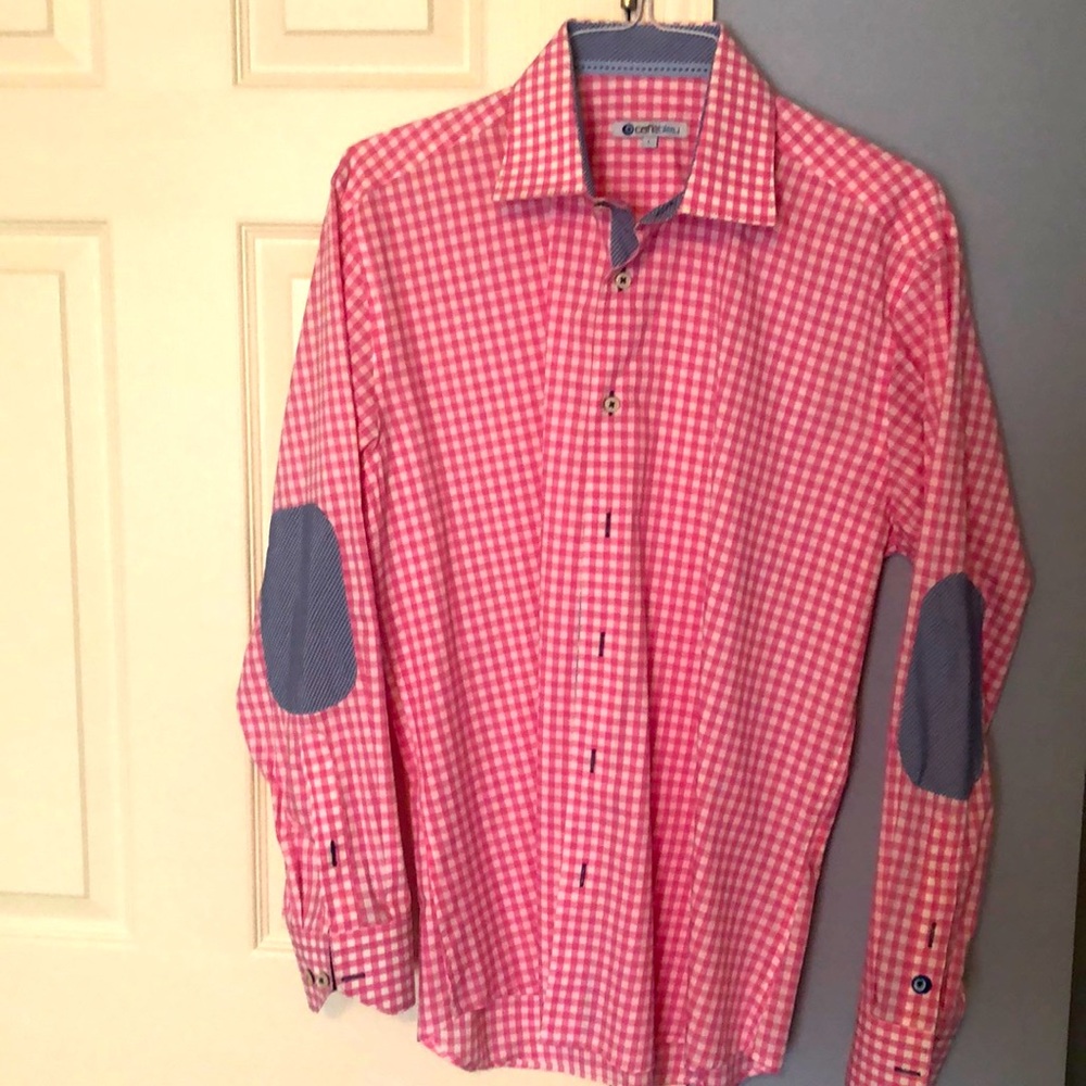 Cafe Bleu white and pink checkered dress shirt